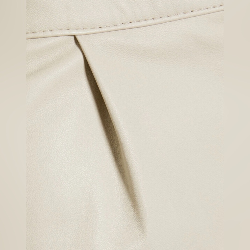 NWT Theory Pleated Leather Straight Leg Pant in Pale Stone - Picture 4 of 11